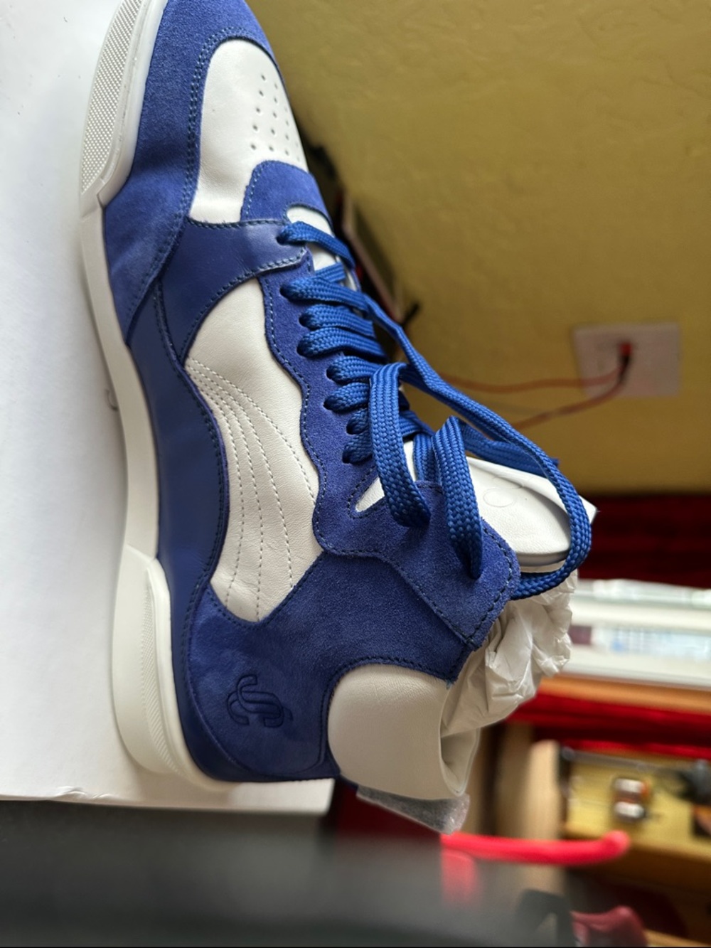 Jimmy Choo Blue and White Suede-Panel Sneakers sz 43